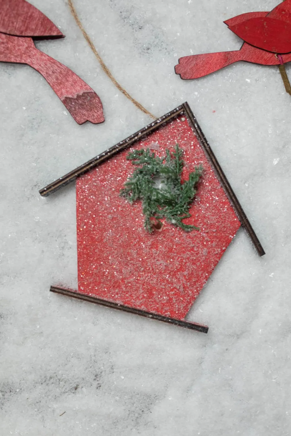 6.75” Frosted Birdhouse Ornament