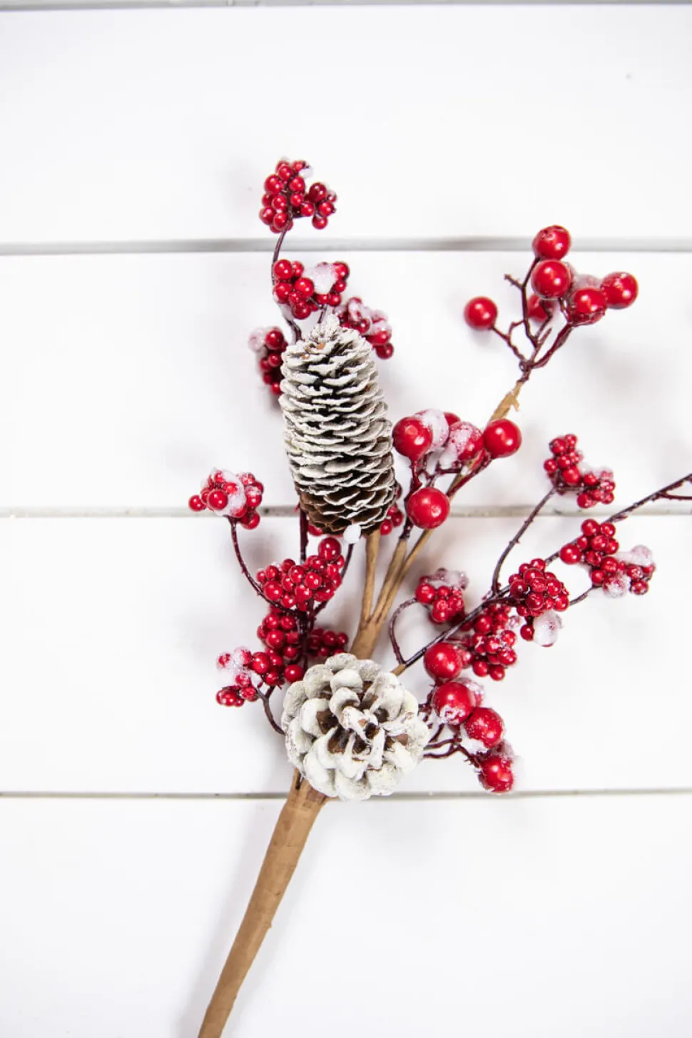 18” Frosted Red Melting Snow Berries with Cone Spray