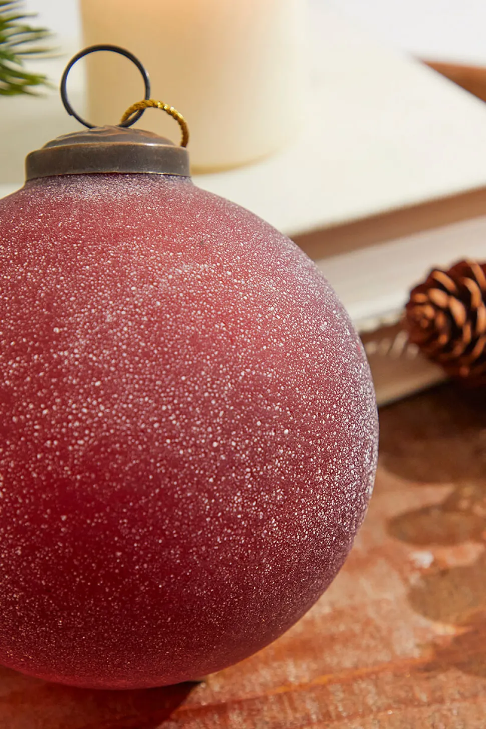 4" Frosted Ruby Glass Ornament