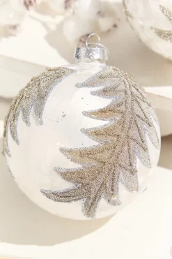 4” Frosted Silver with Tree Glass Ornament