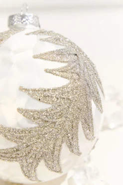 4” Frosted Silver with Tree Glass Ornament