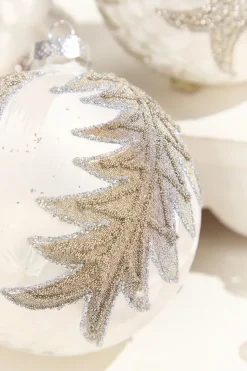 4” Frosted Silver with Tree Glass Ornament