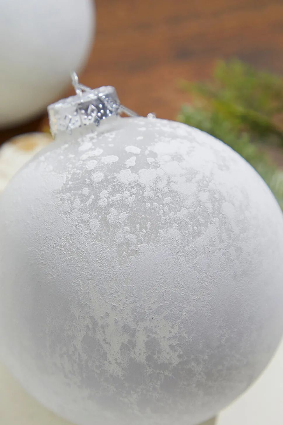 5" Frosted White Christmas Ball Ornaments - Set of 6