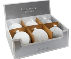 5" Frosted White Christmas Ball Ornaments - Set of 6