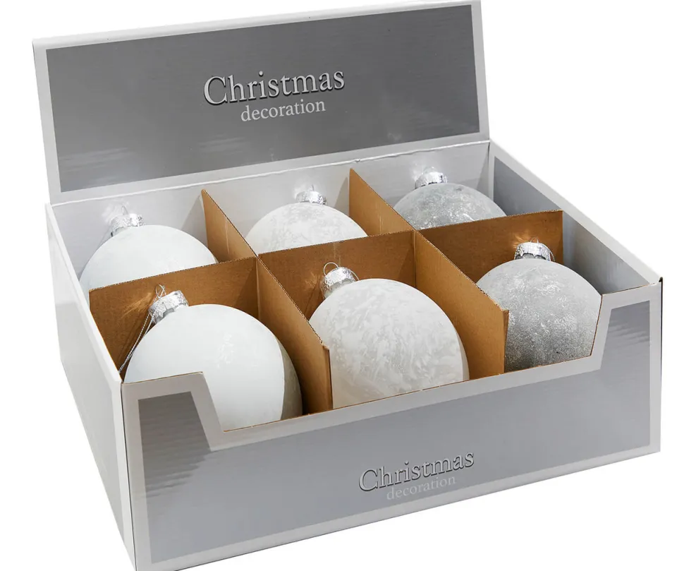 5" Frosted White Christmas Ball Ornaments - Set of 6