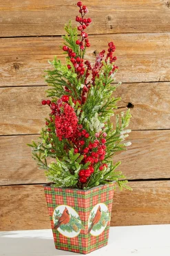 26" Frost Weatherproof Berry Mini Spruce Tree in Pot