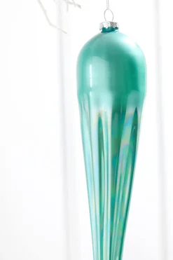 14" Frosty Blue Glass Icicle Ornament