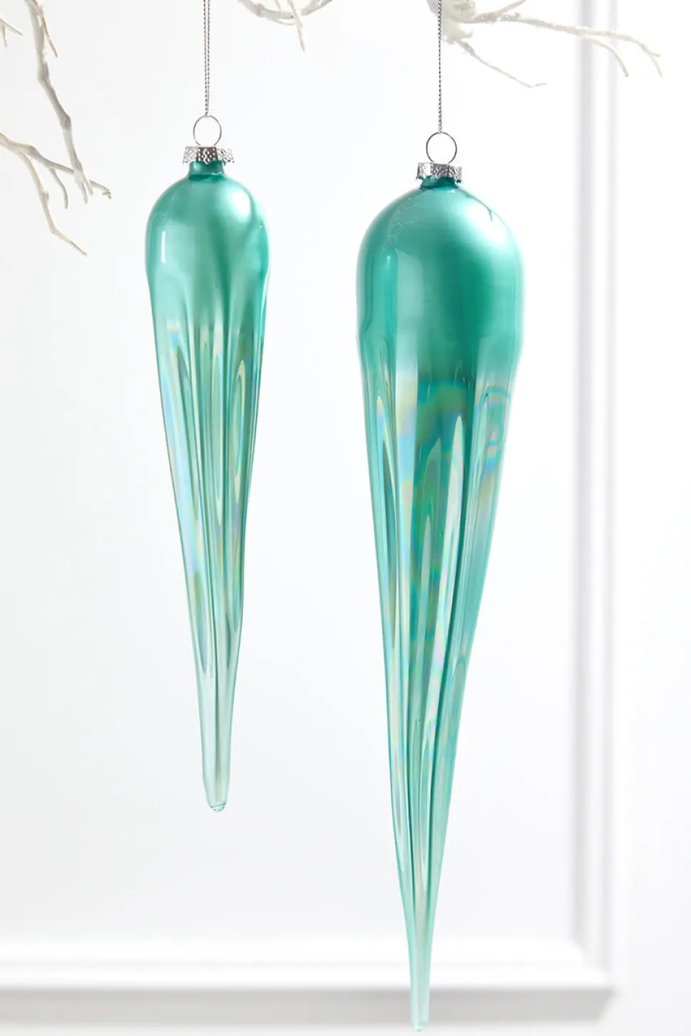14" Frosty Blue Glass Icicle Ornament