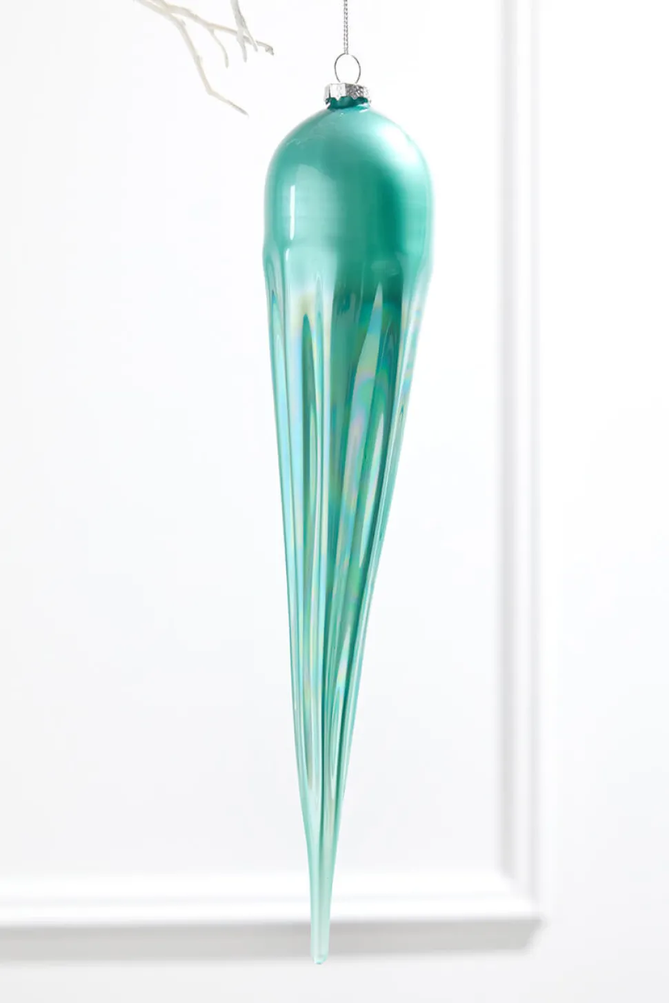 14" Frosty Blue Glass Icicle Ornament