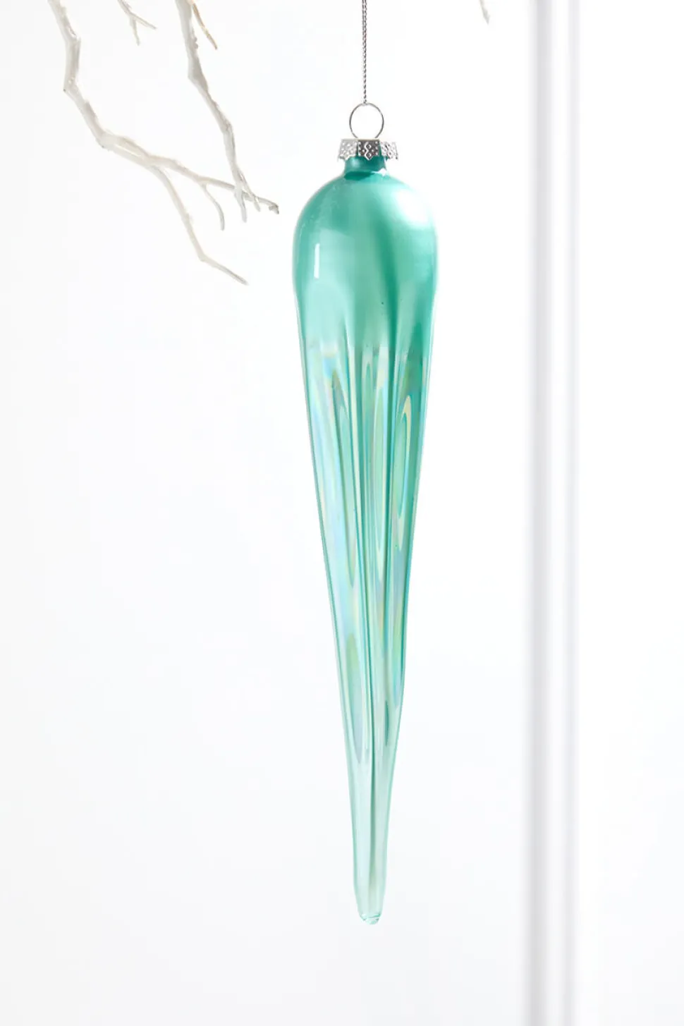 10" Frosty Blue Glass Icicle Ornament