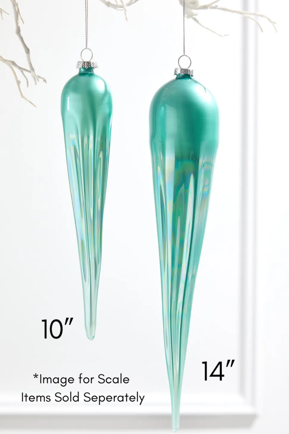 10" Frosty Blue Glass Icicle Ornament
