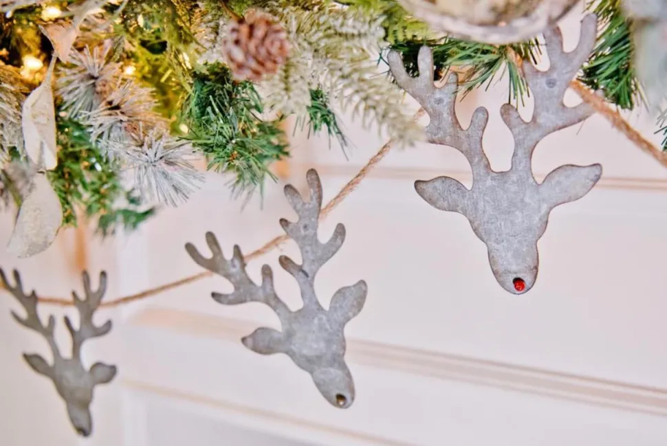 Galvanized Metal Reindeer Banner