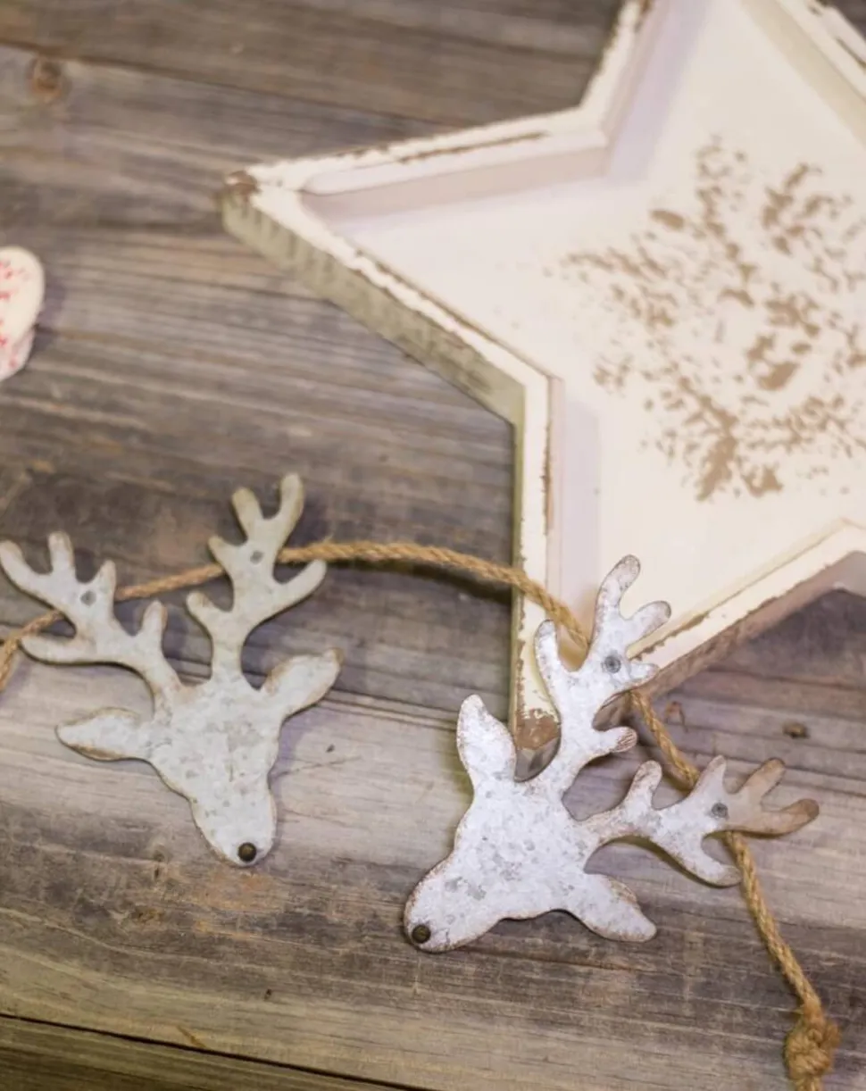 Galvanized Metal Reindeer Banner