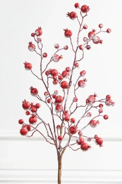 38” Gilded Frosted Crabapple Spray - Red