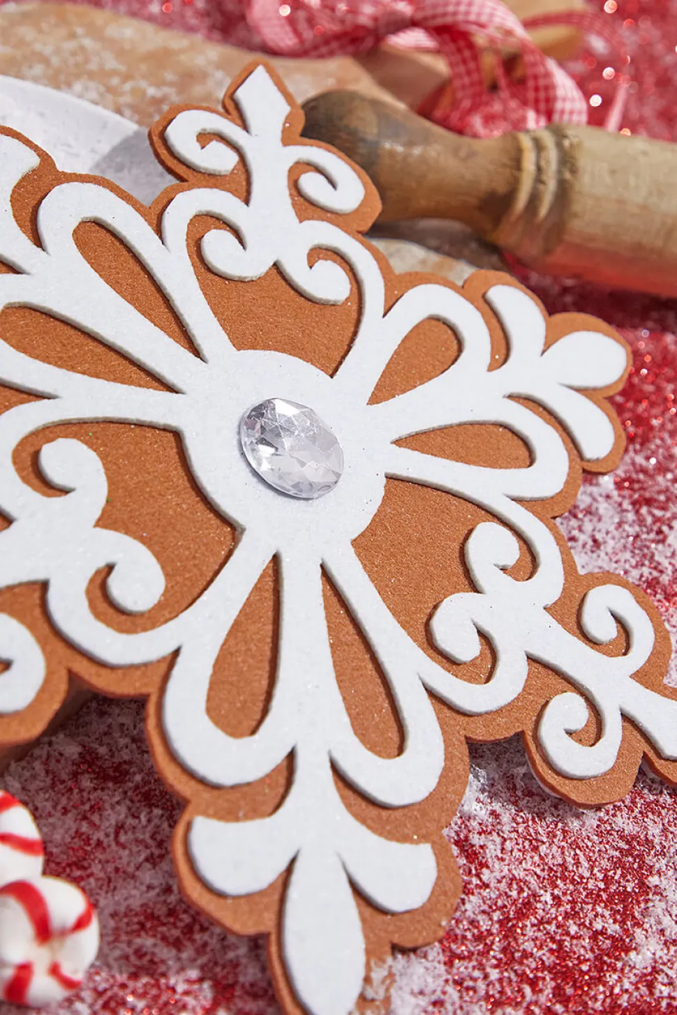 9” Gingerbread White Snowflake Ornament