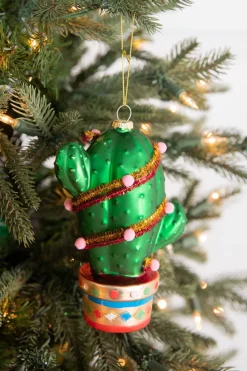 6” - 7" Glass Cactus With Pom Pom Ornament