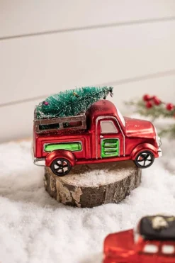 Glass Car with Bottle Brush Tree Décor