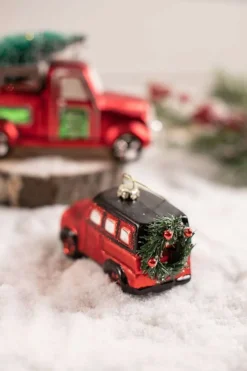 Glass Car with Tree/ Wreath Christmas Ornament