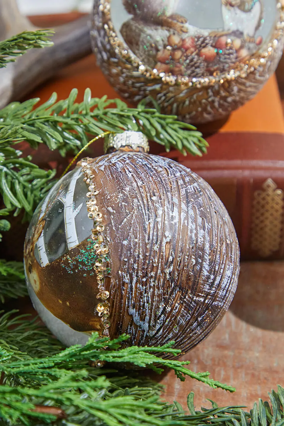 4" Glass Deer & Squirrel Scene Ball Ornament