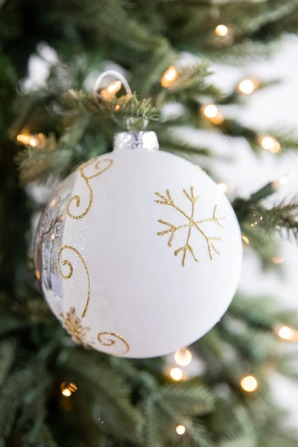 5” Glass Deer with Holly Scroll Ball Ornament