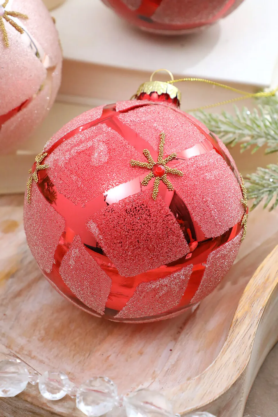 4” Glass Diamond Ball Ornament