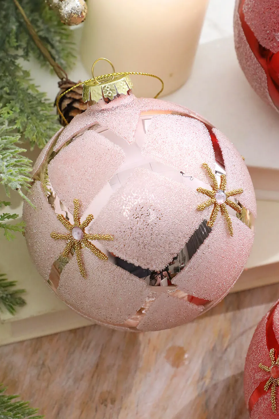 4” Glass Diamond Ball Ornament