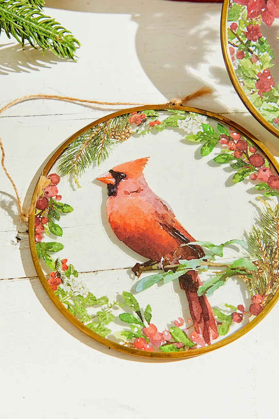 5" Glass Disc Cardinal Ornament