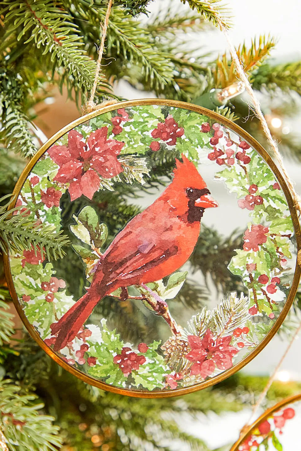 5" Glass Disc Cardinal Ornament