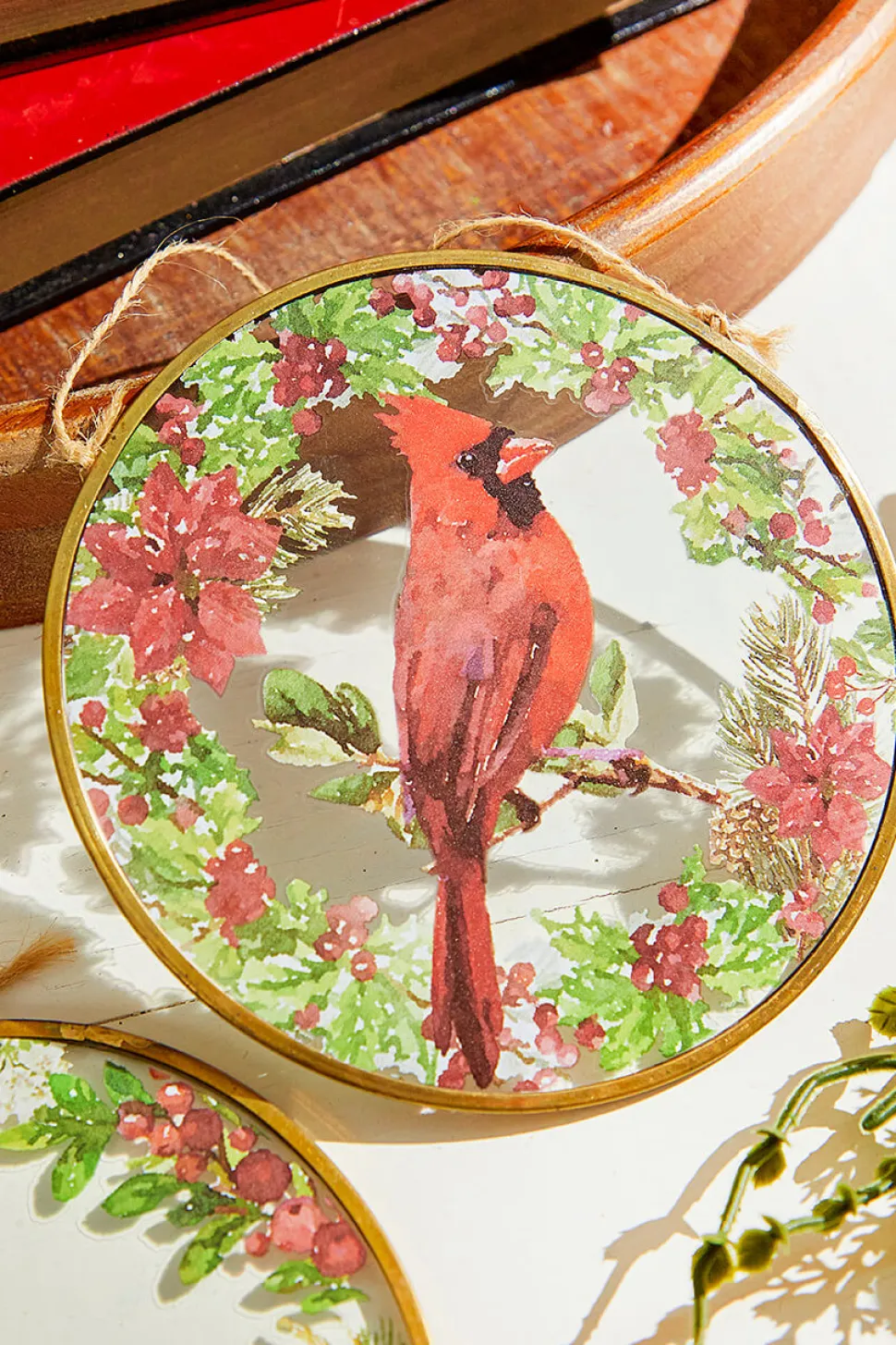 5" Glass Disc Cardinal Ornament