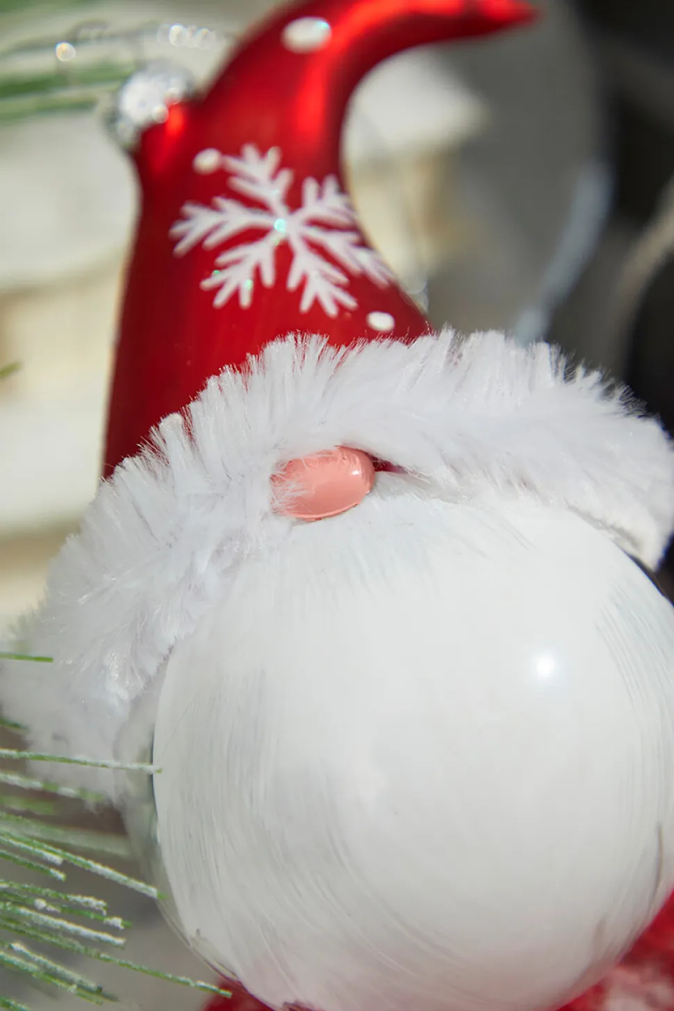 6” Glass Gnome Santa Head Ornament