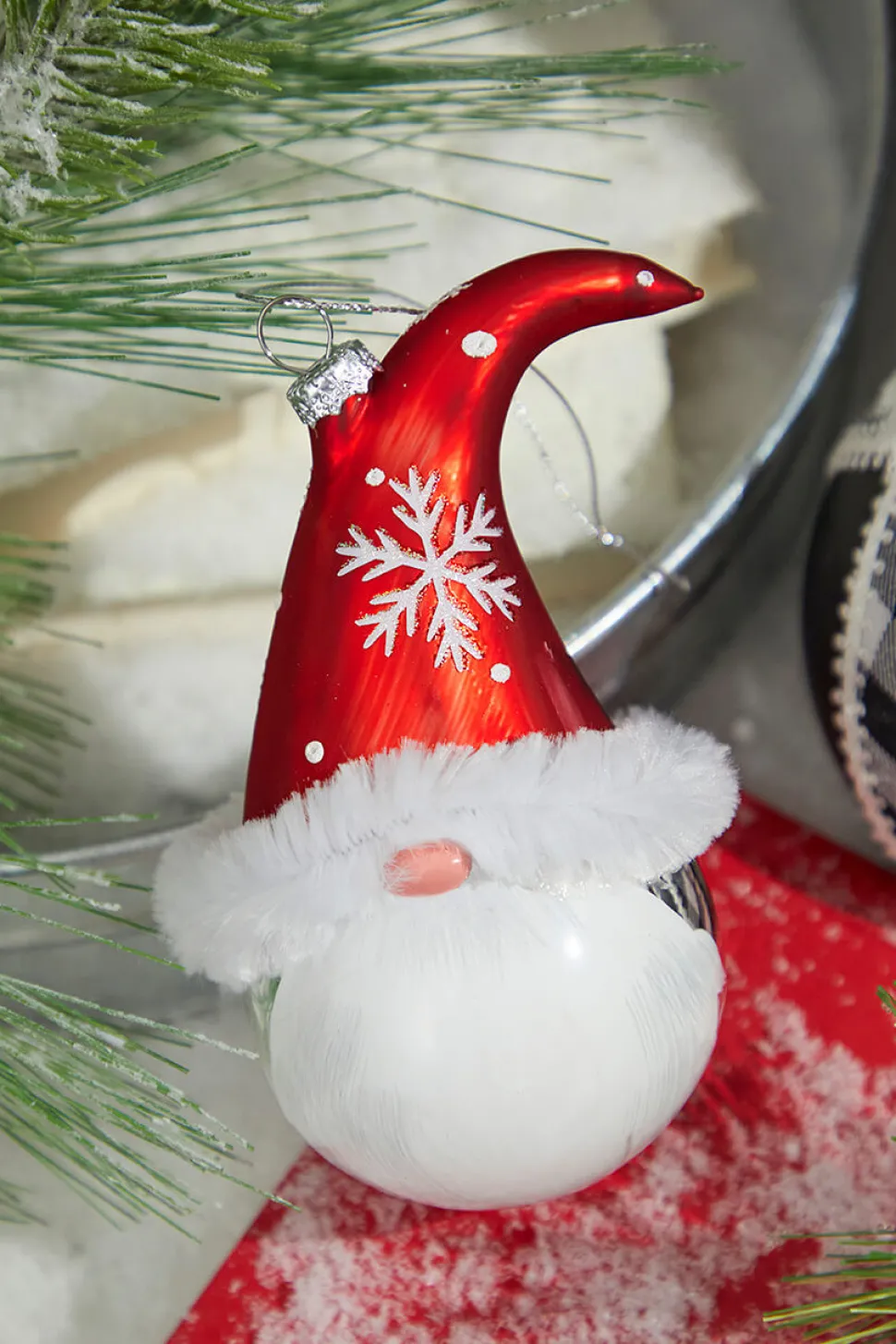 6” Glass Gnome Santa Head Ornament