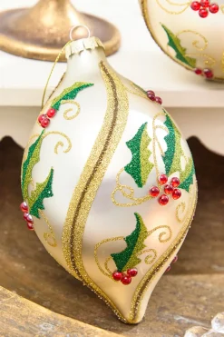 5" - 7" Glass Holly Ball & Finial Ornament