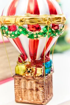 6" Glass Hot Air Balloon Santa Ornament