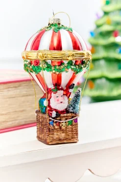 6" Glass Hot Air Balloon Santa Ornament