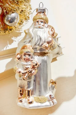 8" Glass La Vie Vintage Santa with Child Ornament