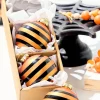 3" Glass Orange Stripe Halloween Ball Ornament Box - Set of 3