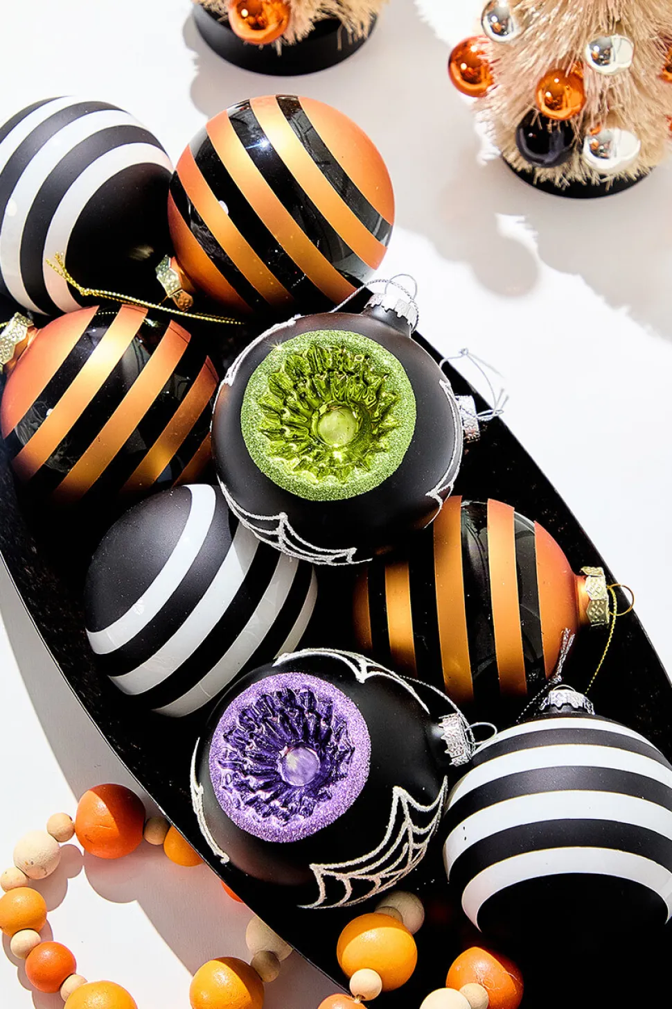 3" Glass Orange Stripe Halloween Ball Ornament Box - Set of 3
