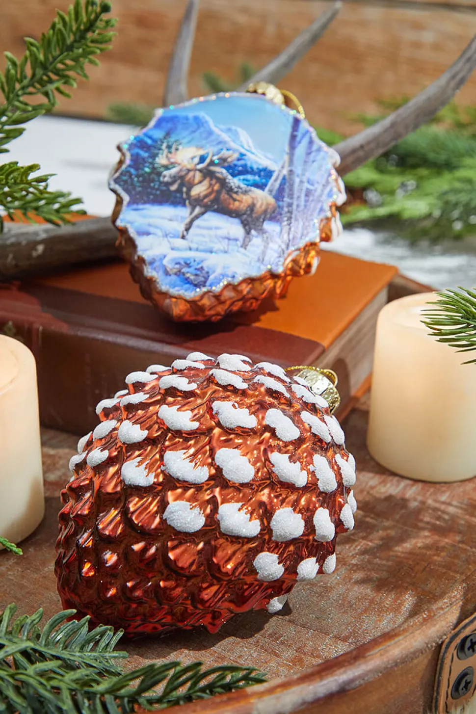5" Glass Pinecone Ornament With Winter Scene