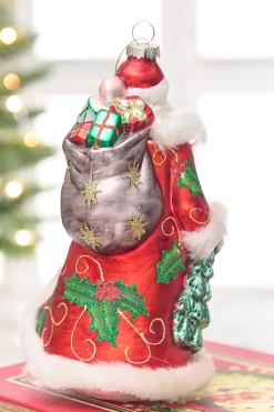 8" Glass Santa Ornament