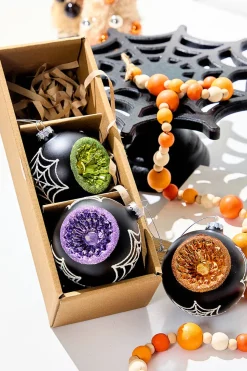 3" Glass Spooky Reflector Ornament Box - Set of 3