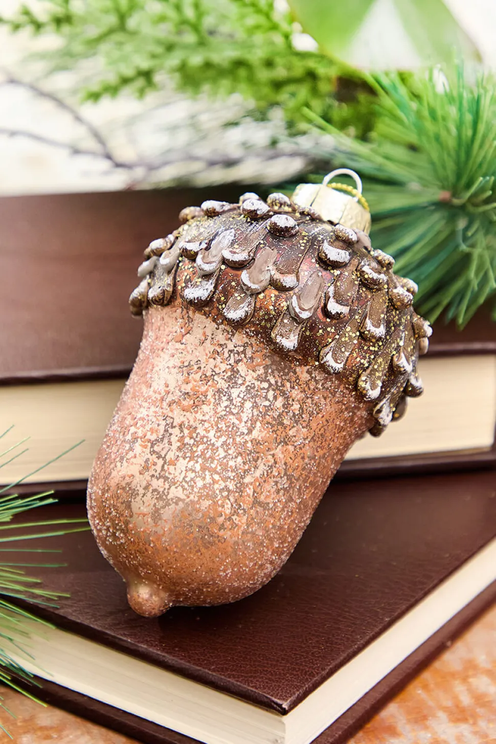 4.5" Glass Winter Acorn Ornament