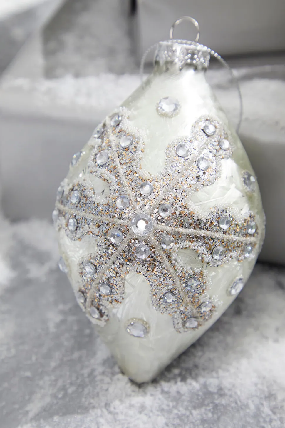 4" Glitter Ball/Finial Snowflake Ornament