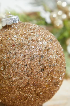 Glitter Ball Glass Ornament - Champagne Rose Gold