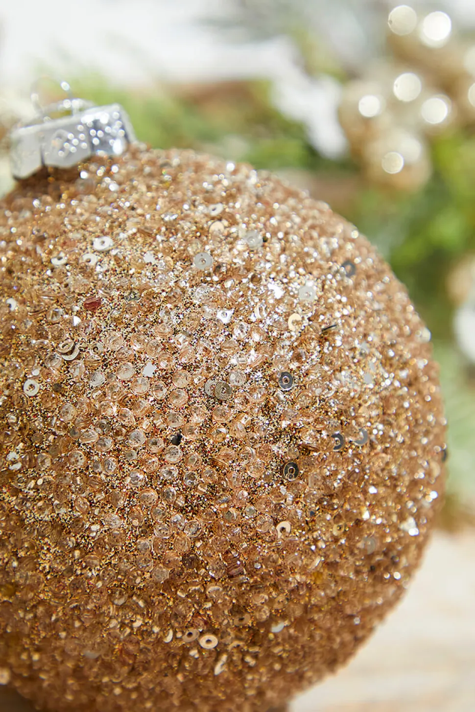 Glitter Ball Glass Ornament - Champagne Rose Gold