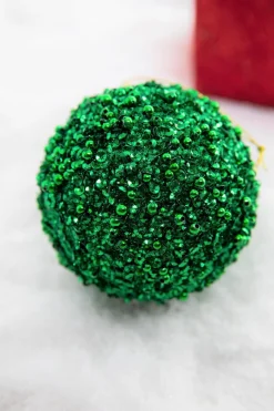3.5" Glitter Ball Ornament - Green