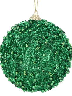 3.5" Glitter Ball Ornament - Green