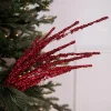 33” Glitter Cluster Berry Spray - Red