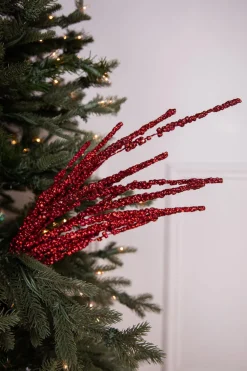 33” Glitter Cluster Berry Spray - Red
