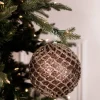 6” Glittered 2 Tone Net Ball Christmas Ornaments - Chocolate/Champagne
