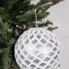 6” Glittered 2 Tone Silver/White Net Ball Christmas Ornament